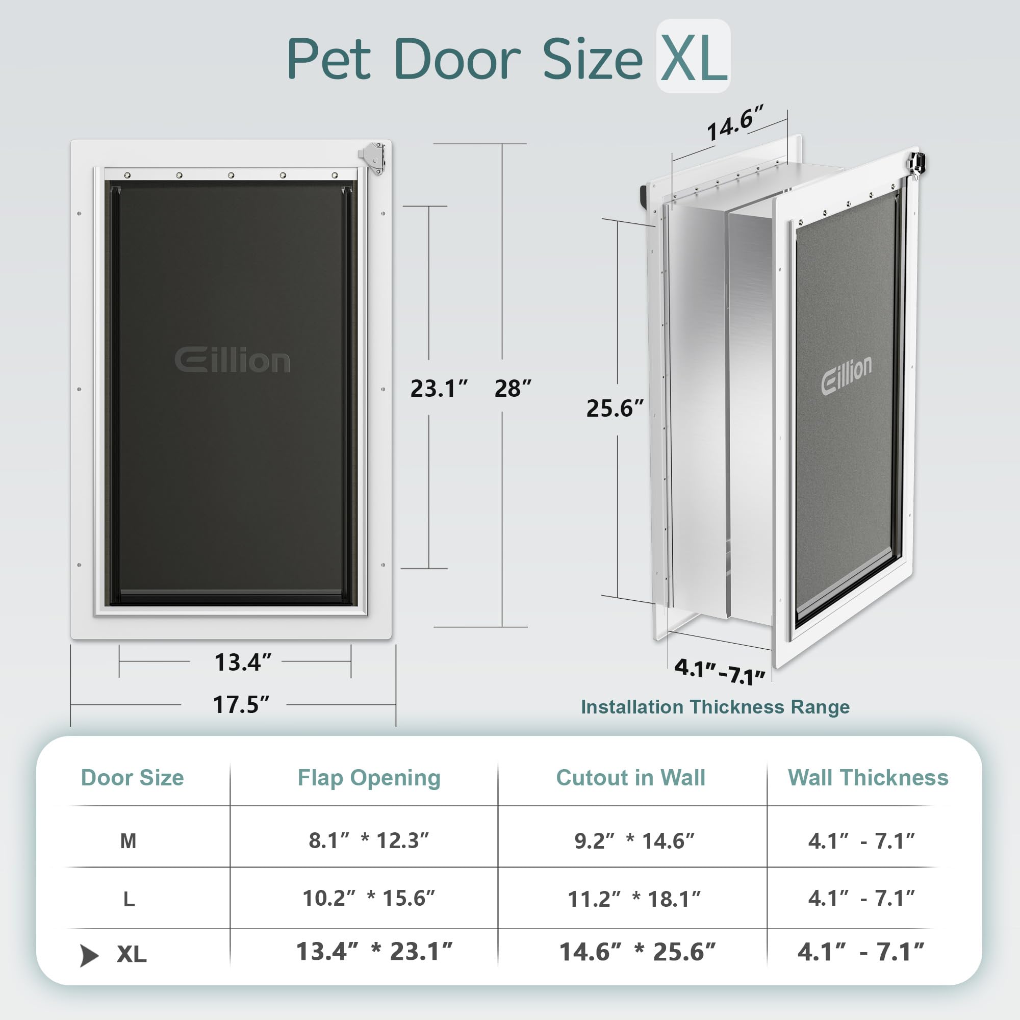 Eillion XL wall dog door tunnel extension demonstrates adjustable thickness compatibility