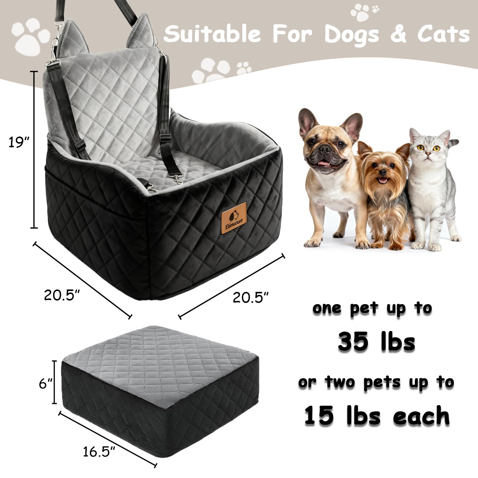 Eimuzure dog car seat non-slip bottom prevents sliding for peace of mind