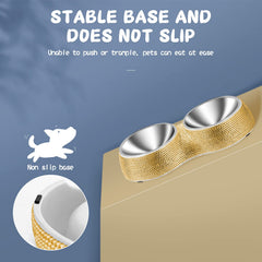 eing rhinestone edging detail on gold bowls adds sparkle