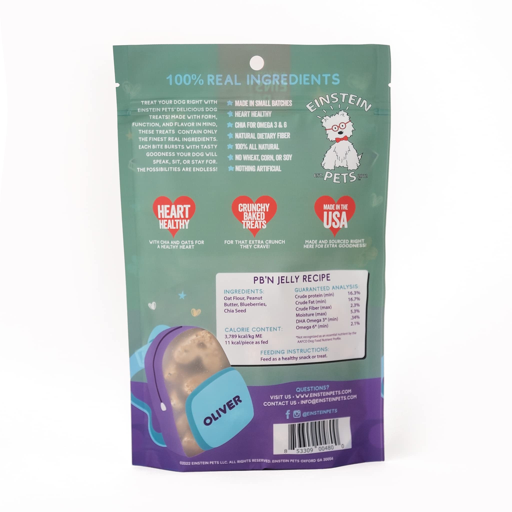 Einstein Pets Everydays PB’N Jelly heart biscuits close-up showcasing crunchy texture