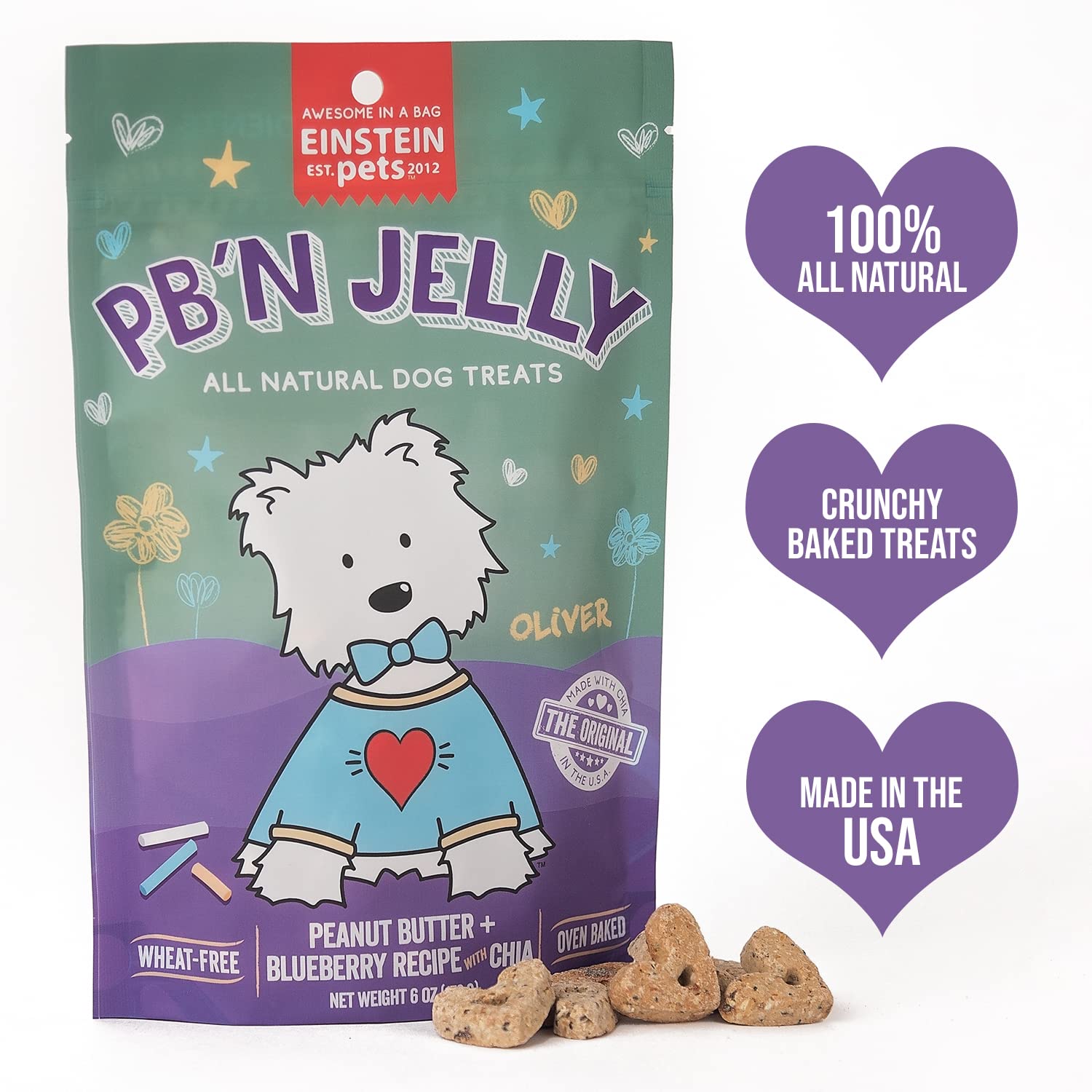 Einstein Pets Everydays PB’N Jelly treats in hand for quick training rewards