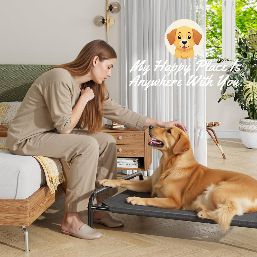 Ekisemio elevated dogs bed front view shows breathable design for cooling naps