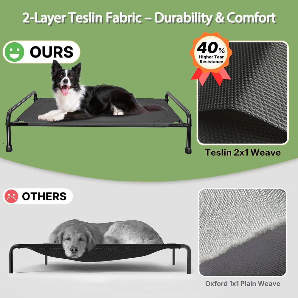 Ekisemio elevated dogs bed outdoor-use scene demonstrates outdoor durability
