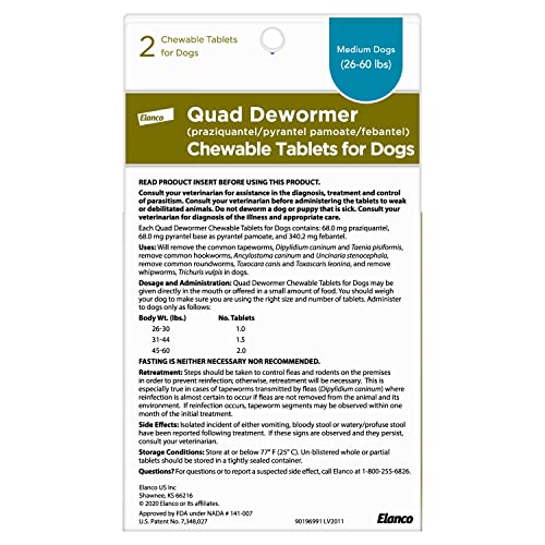 Elanco Quad Dewormer for dogs demonstrates chew-dose administration.