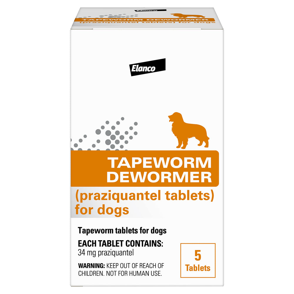 Elanco Tapeworm Dewormer bottle-front showing 5-count pack for at-home use