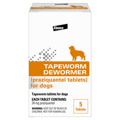 Elanco Tapeworm Dewormer bottle-front showing 5-count pack for at-home use