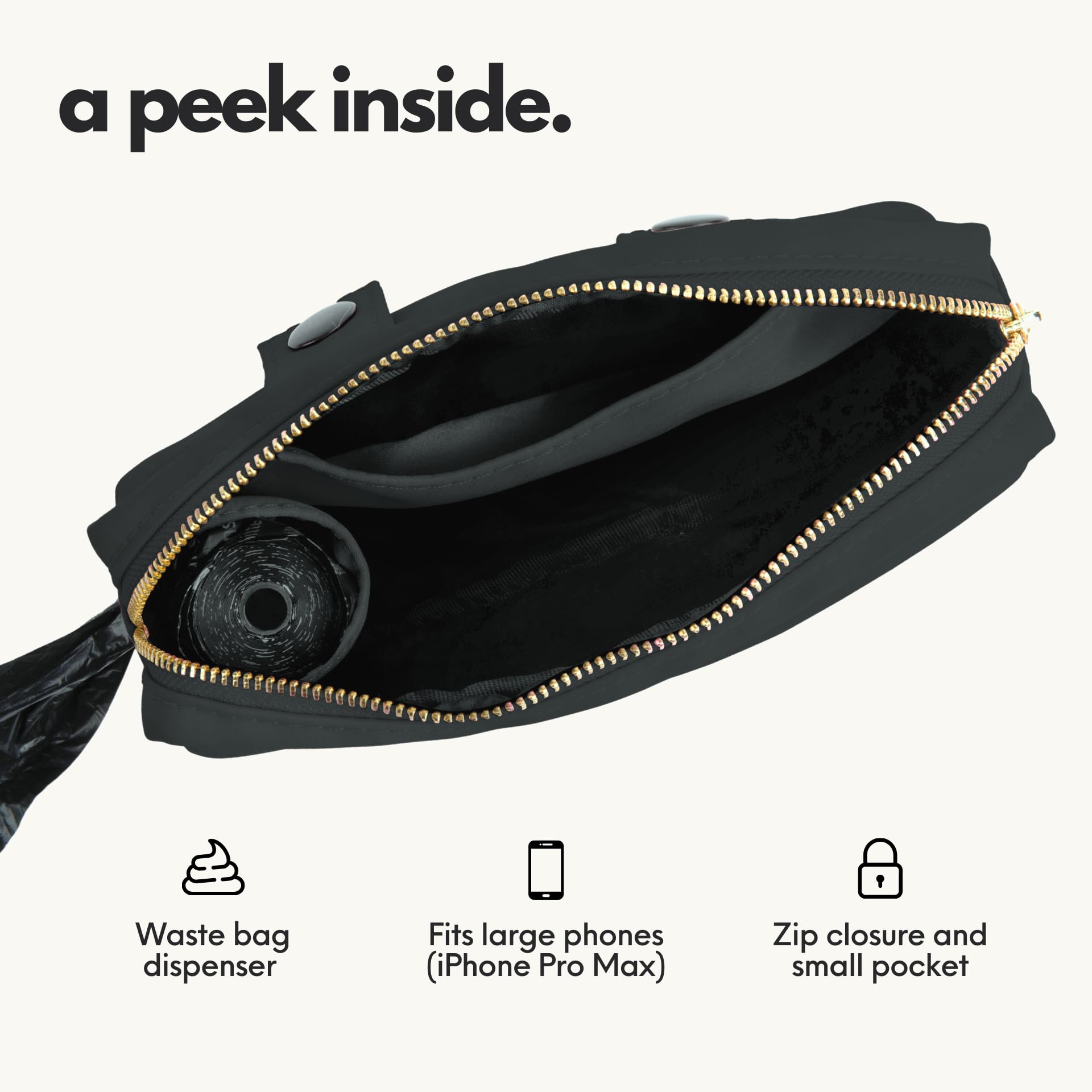 Elby pocket for phone keys and toy fits essentials during walks