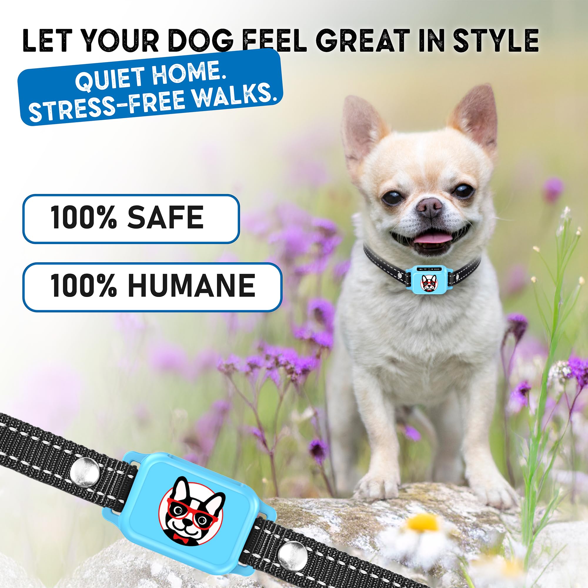 ELECANE Bark Collar blue modern design for stylish daily use