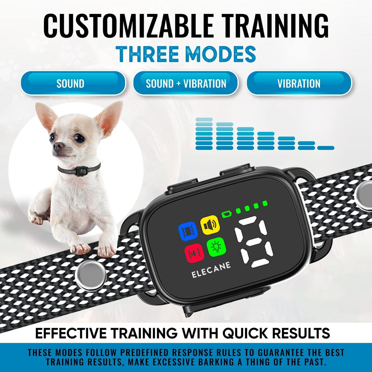 ELECANE lightweight bark collar weighs 0.6 oz for all-day comfort