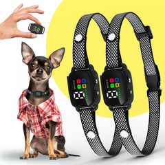 ELECANE bark collar on small-dog neck showing 6-20 inch fit for humane training
