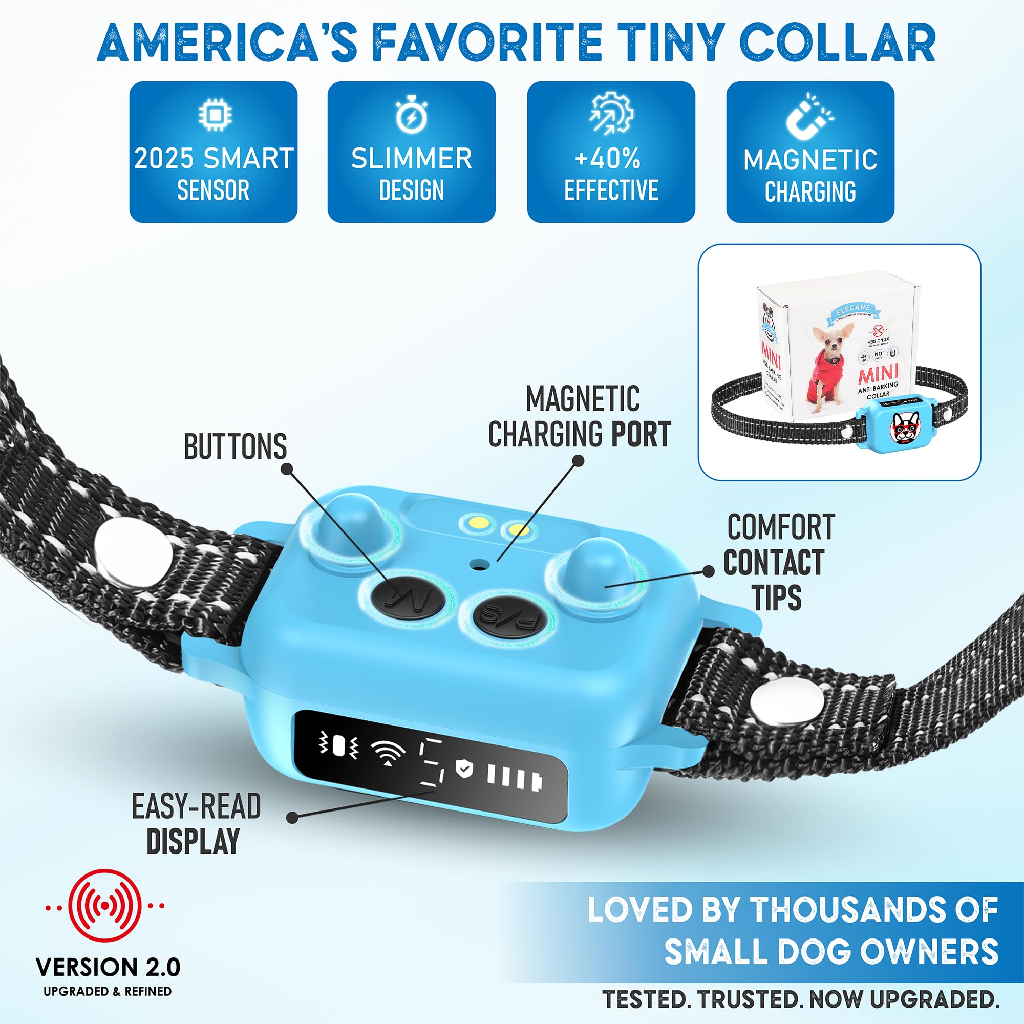 ELECANE Bark Collar ultra-lightweight and compact for small breeds