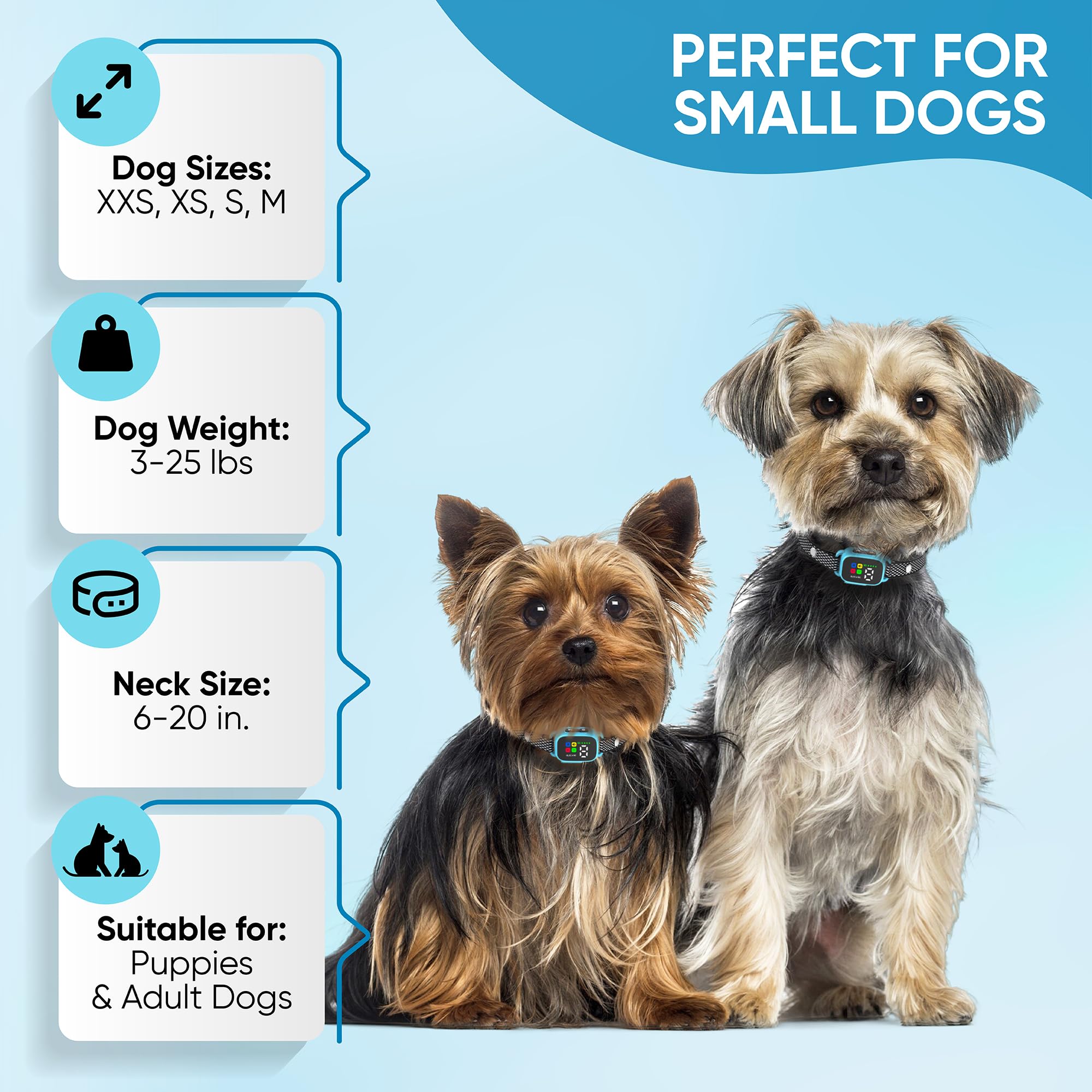 ELECANE Tiny Bark Collar Blue charging port underscores rechargeable convenience.