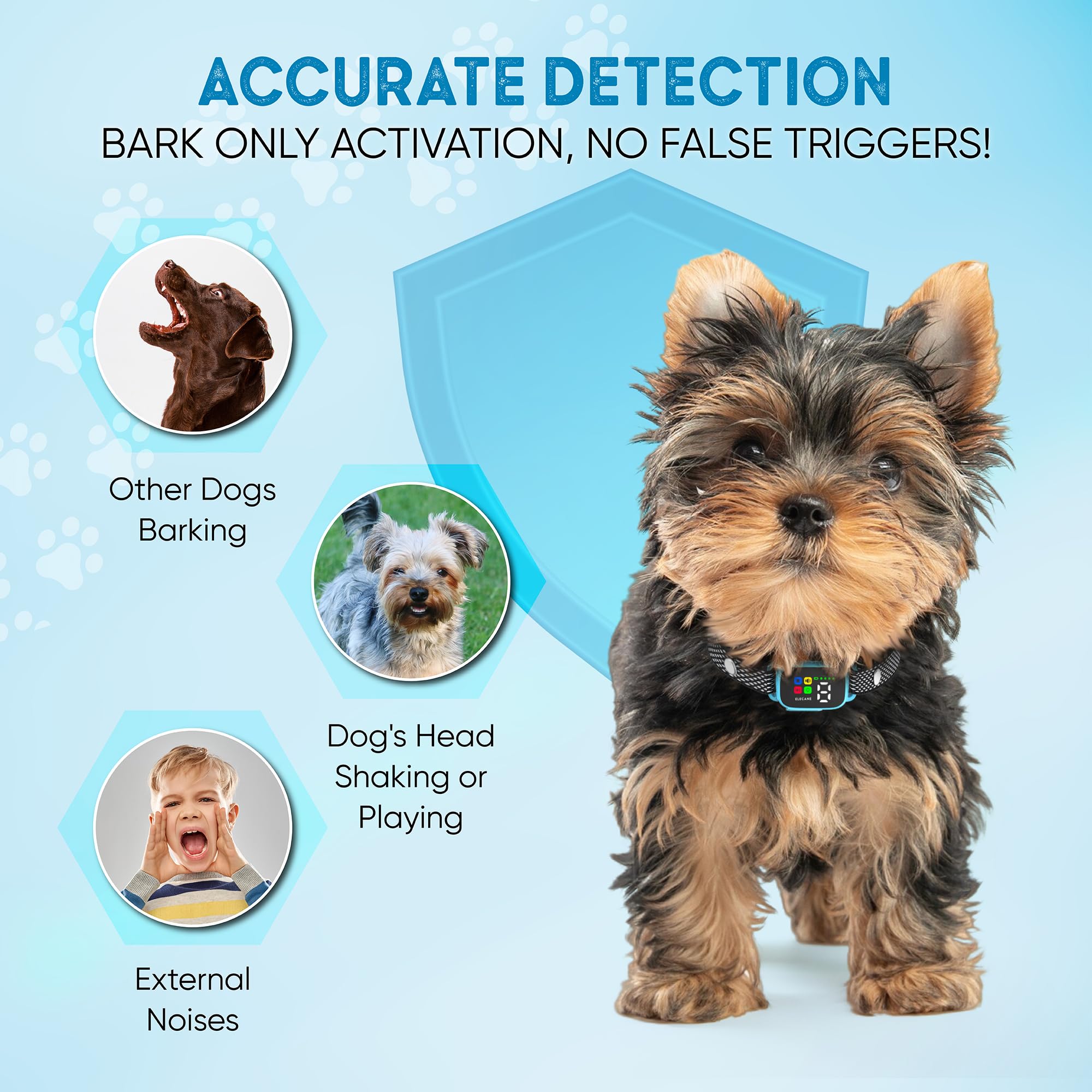 ELECANE Tiny Bark Collar Blue IP67 waterproof design supports outdoor adventures.