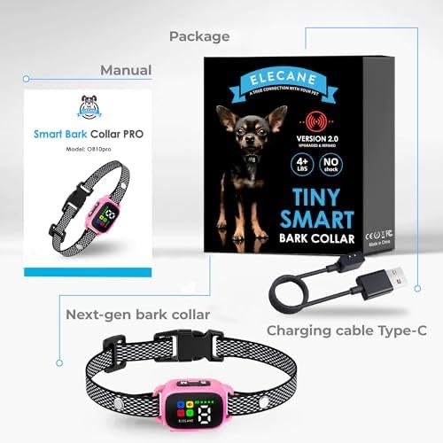 ELECANE Tiny Bark Collar pink in-use—quiet, neighbor-friendly barking control