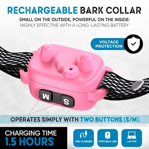 ELECANE Tiny Bark Collar pink waterproof-ip67—suitable for rain and swimming