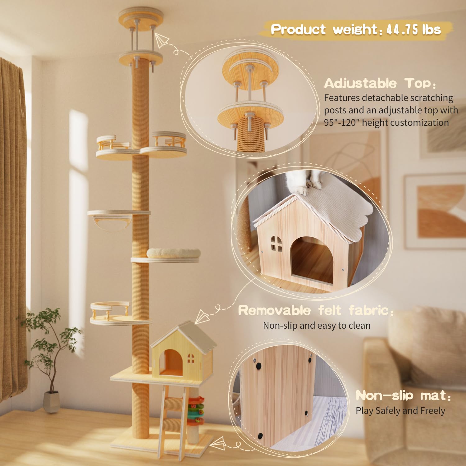 Elegaif cat tree extended height demonstrates ceiling-fit versatility for tall spaces.