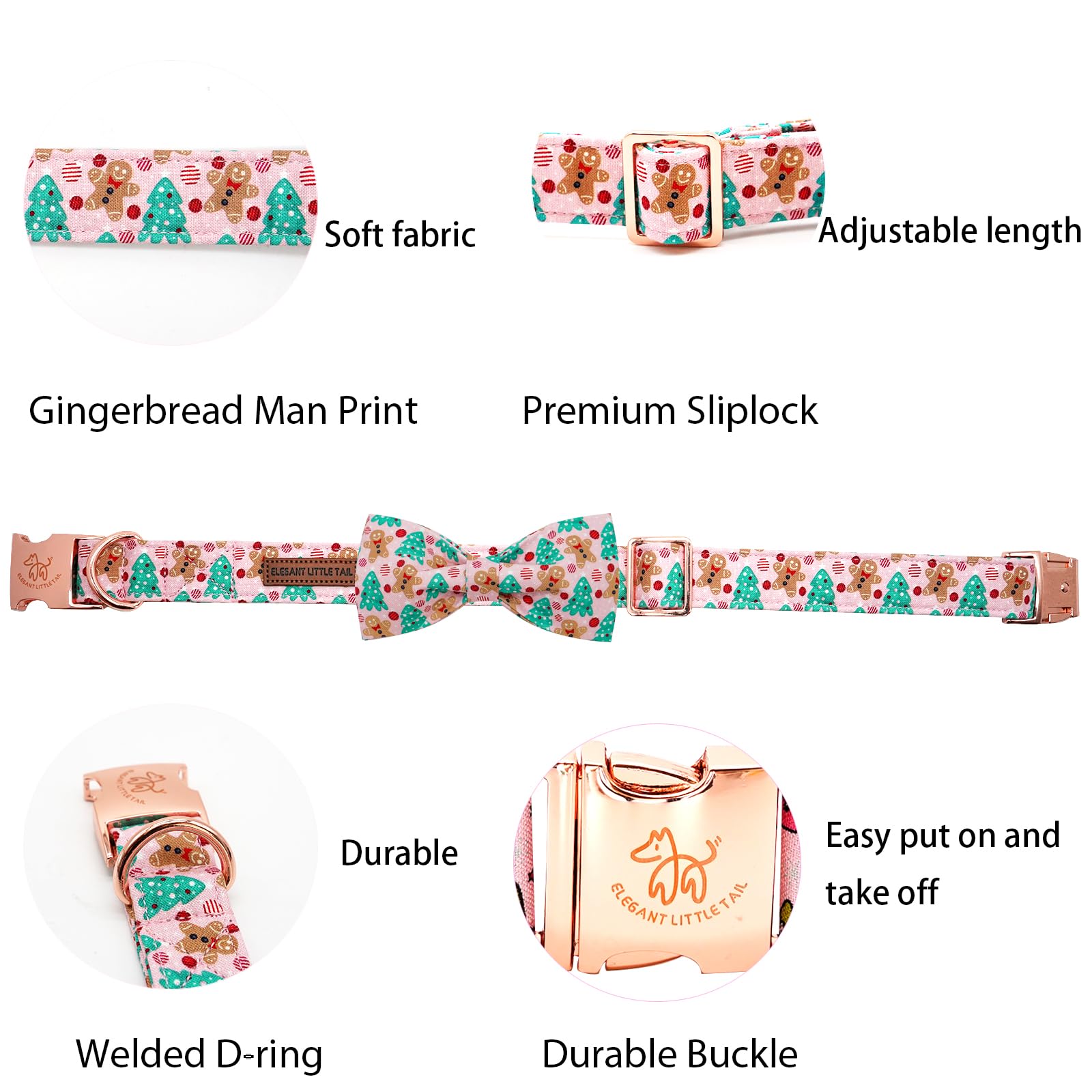Elegant Little Tail Christmas collar with bow detail on a durable strap.