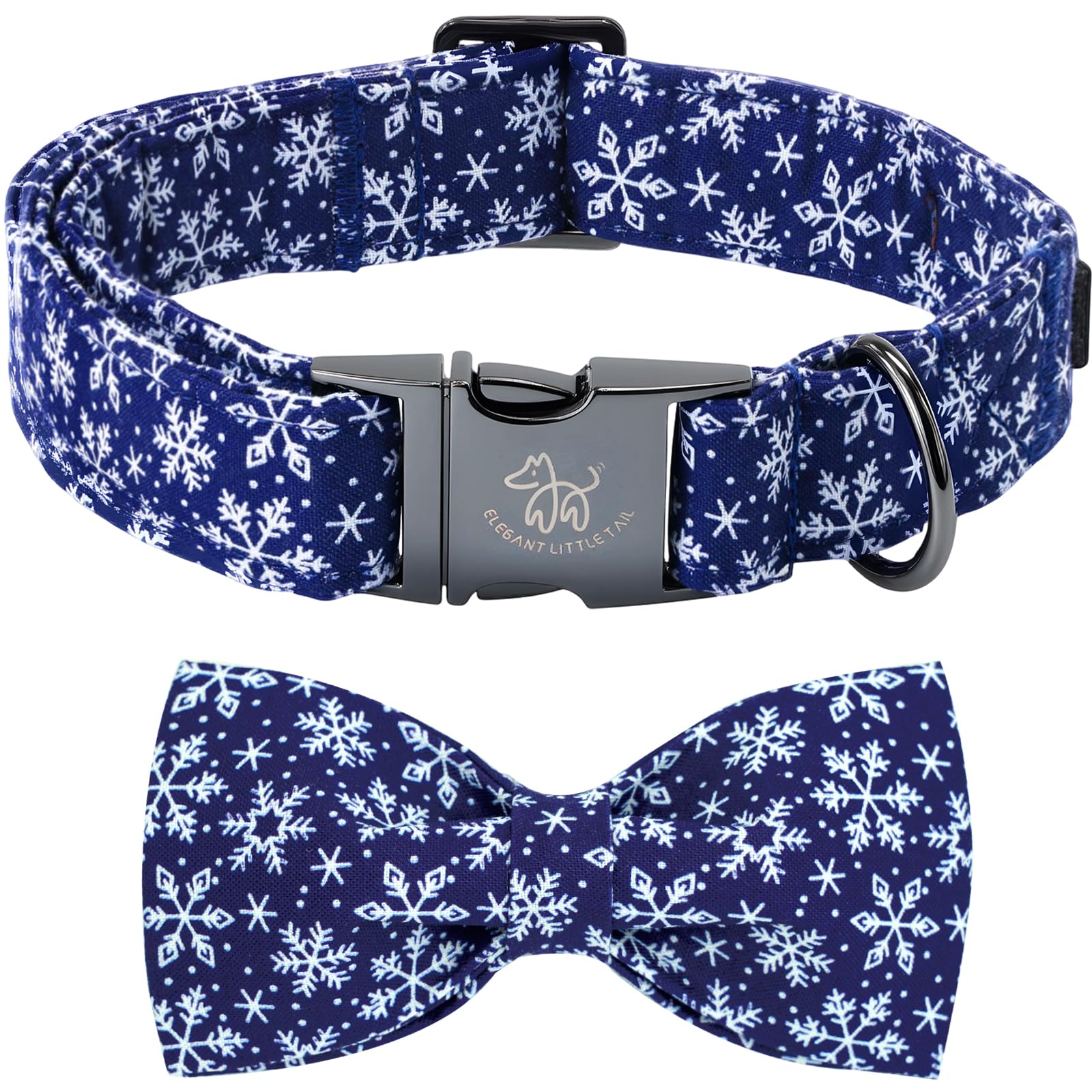 Elegant little tail Christmas collar with blue buckle on a small dog