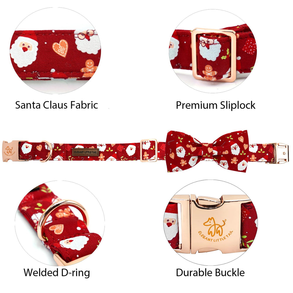 Elegant little tail bow-detail on Christmas dog collar, handmade festive accent.