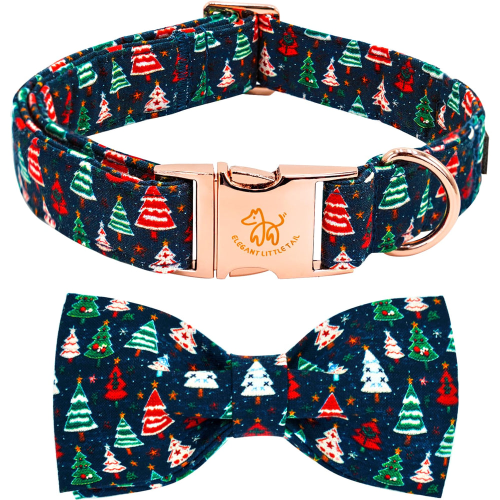 Elegant Little Tail Christmas collar with red bow and metal buckle