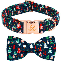 Elegant Little Tail Christmas collar with red bow and metal buckle