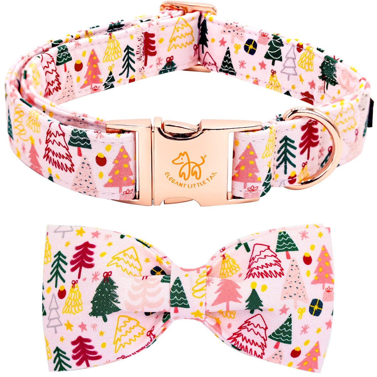 Elegant Little Tail Christmas collar close-up in pink cotton with soft comfort