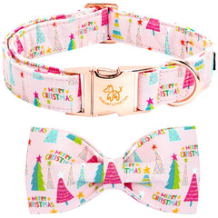 Elegant little tail Christmas-dog-collar-pink-buckle shows festive style and durability.