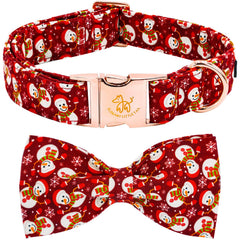 Elegant little tail Christmas dog collar with red snowman design for festive photos
