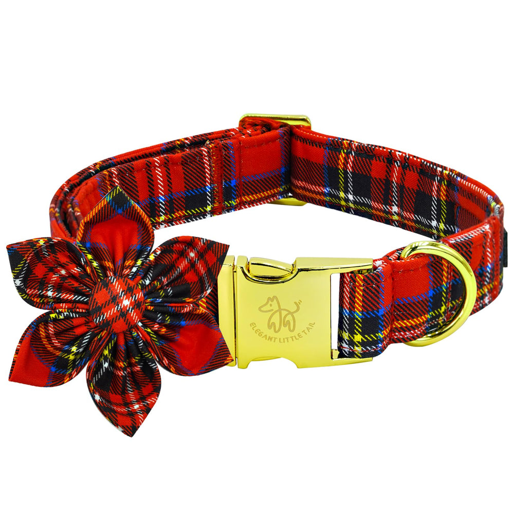Elegant little tail Christmas collar with plaid cotton for durable soft wear