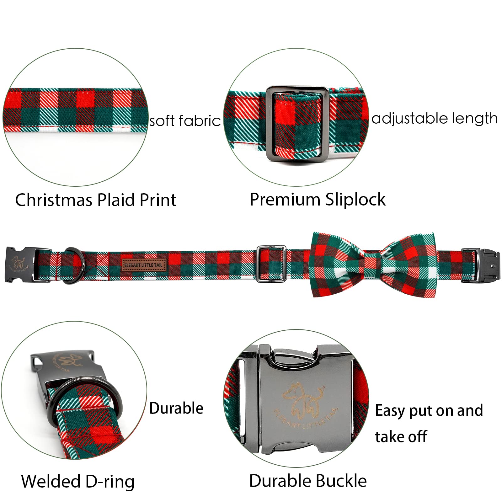 Elegant Little Tail Christmas plaid bow detail emphasizes festive charm.
