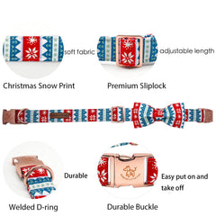 Elegant Little Tail Christmas Snow Dog Collar D-ring close up for secure leash attachment