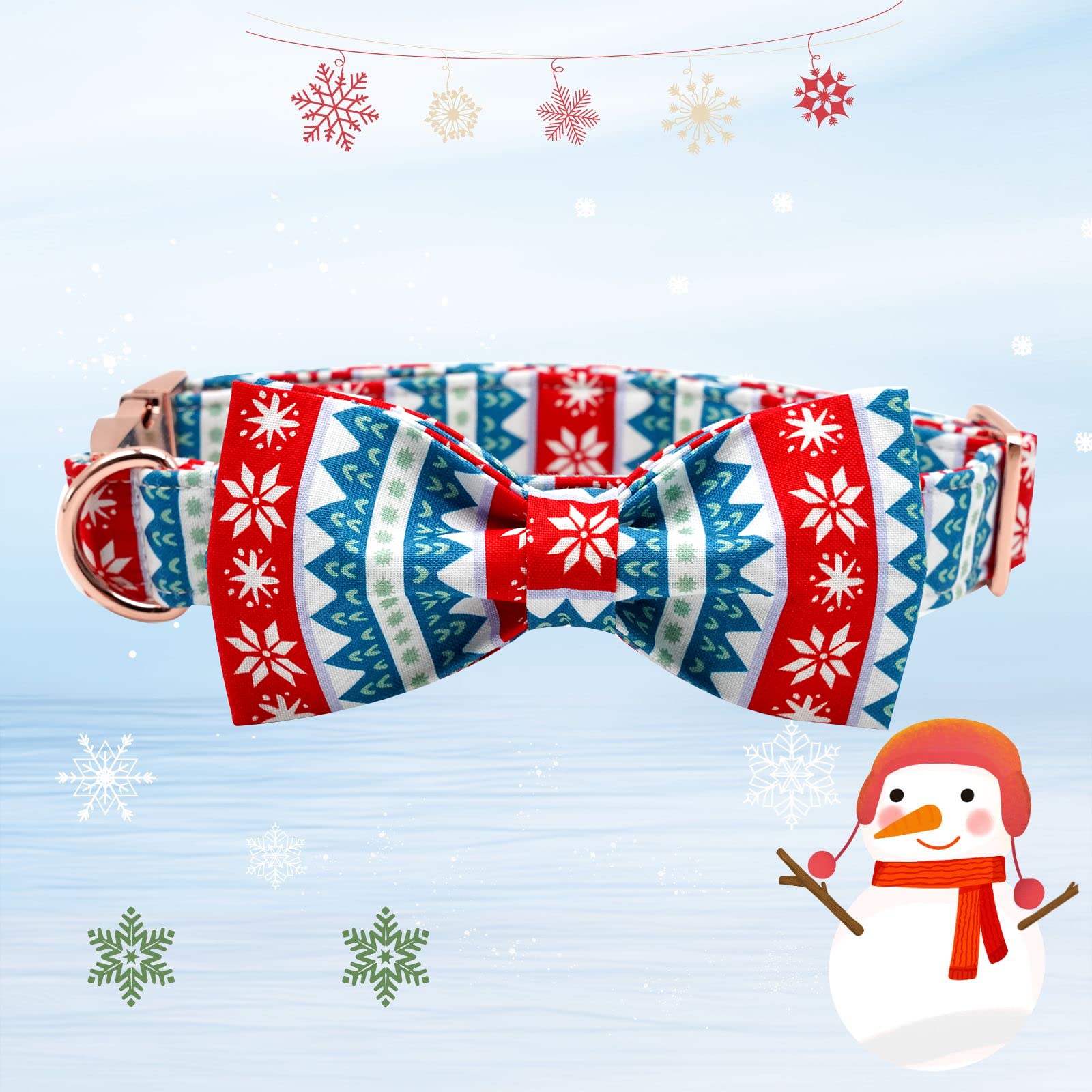 Elegant Little Tail Christmas Snow Dog Collar stitched seams for durability