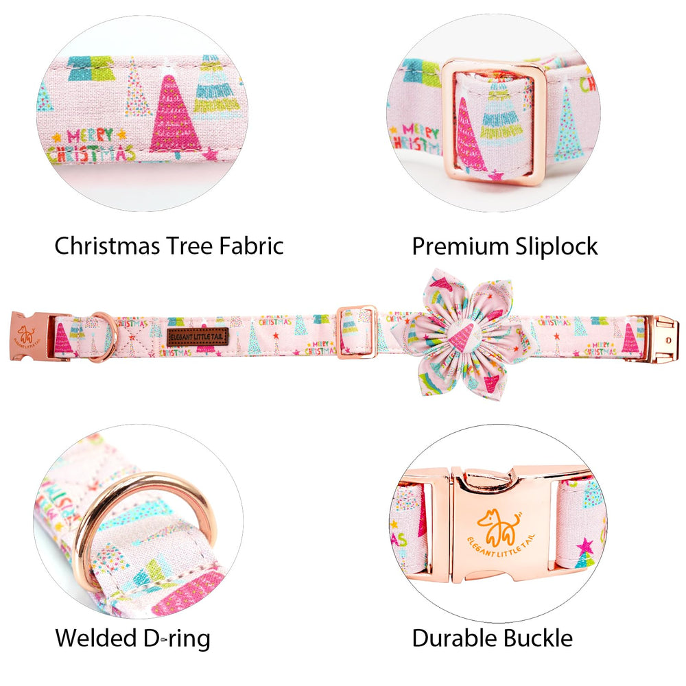 Elegant little tail Christmas tree design collar with removable flower decoration for playful holiday style.