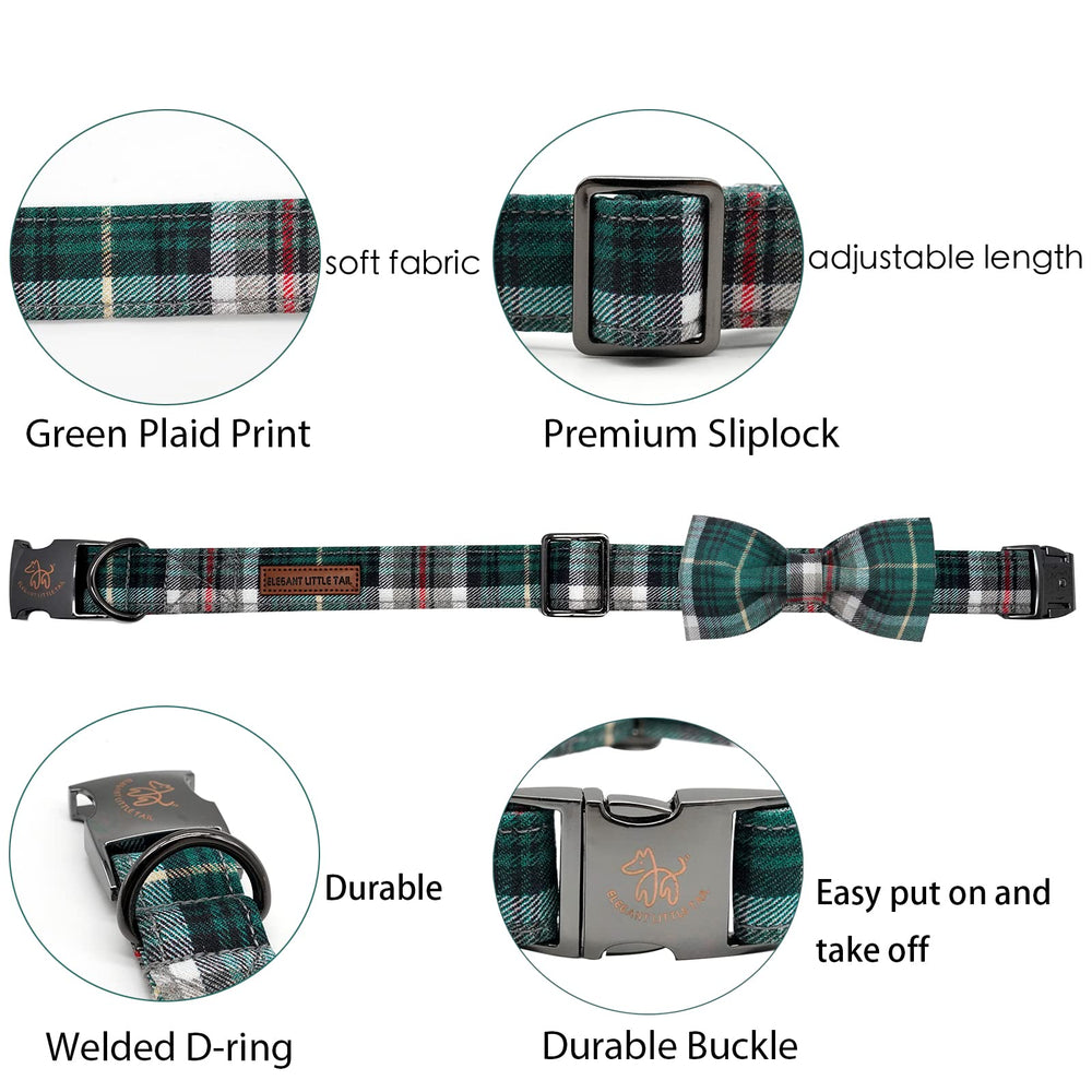 Elegant Little Tail dog bow Christmas plaid attachment closeup demonstrates secure elastic bow