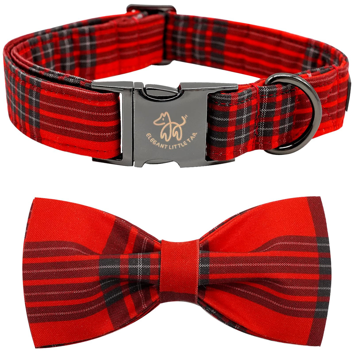 Elegant Little Tail plaid-closeup of XL collar showing durable cotton weave