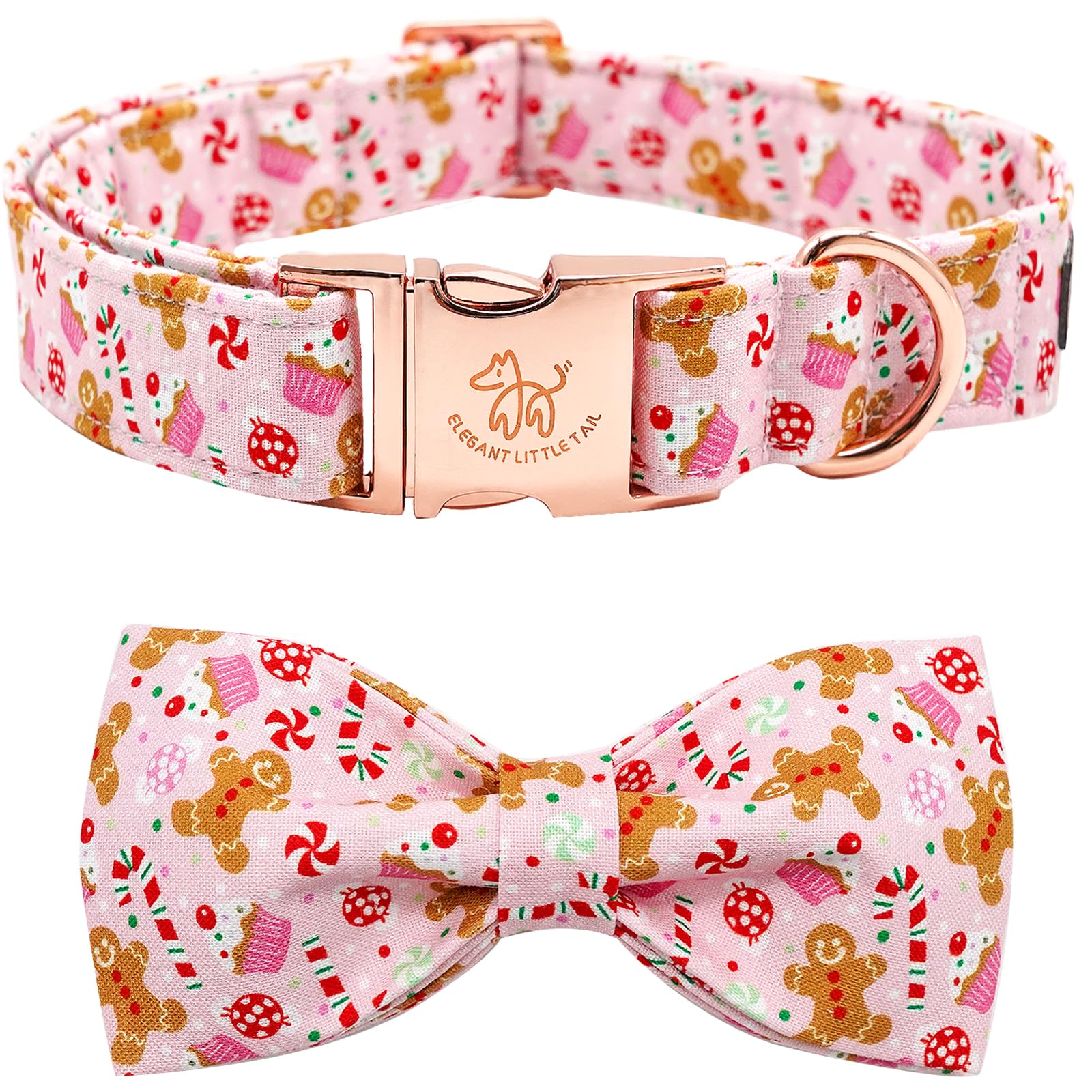 Elegant Little Tail Christmas gingerbread bow closeup for festive collar style.