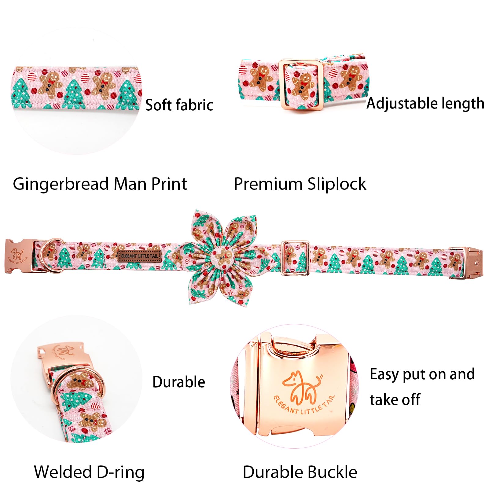 Elegant Little Tail Christmas pink gingerbread collar adds festive charm