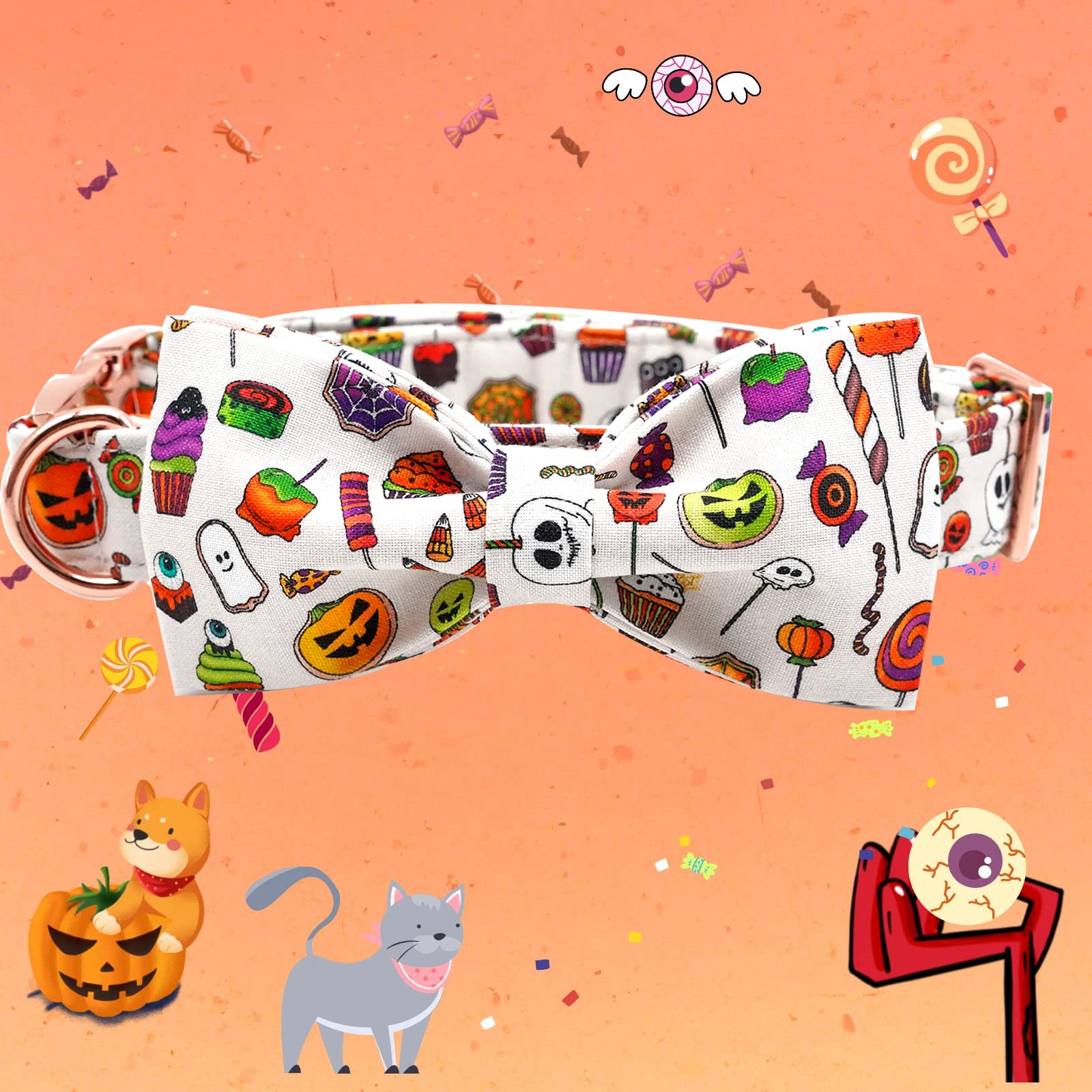 Elegant little tail fall pumpkin design closeup emphasizes unique Halloween accessory for large dogs.