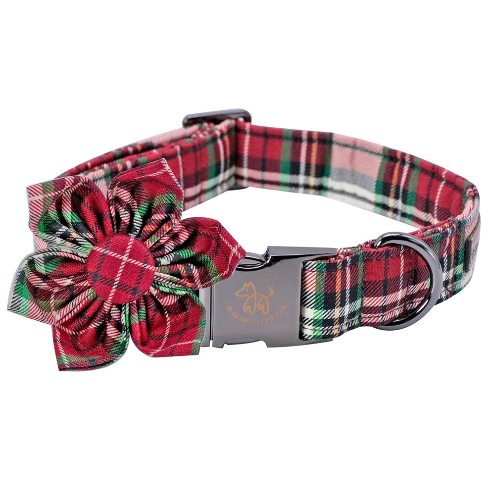 Elegant little tail flower Christmas dog collar front highlights festive holiday style for dogs.