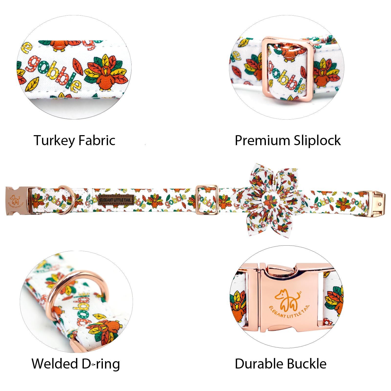 Elegant little tail collar shows removable flower décor for varied looks