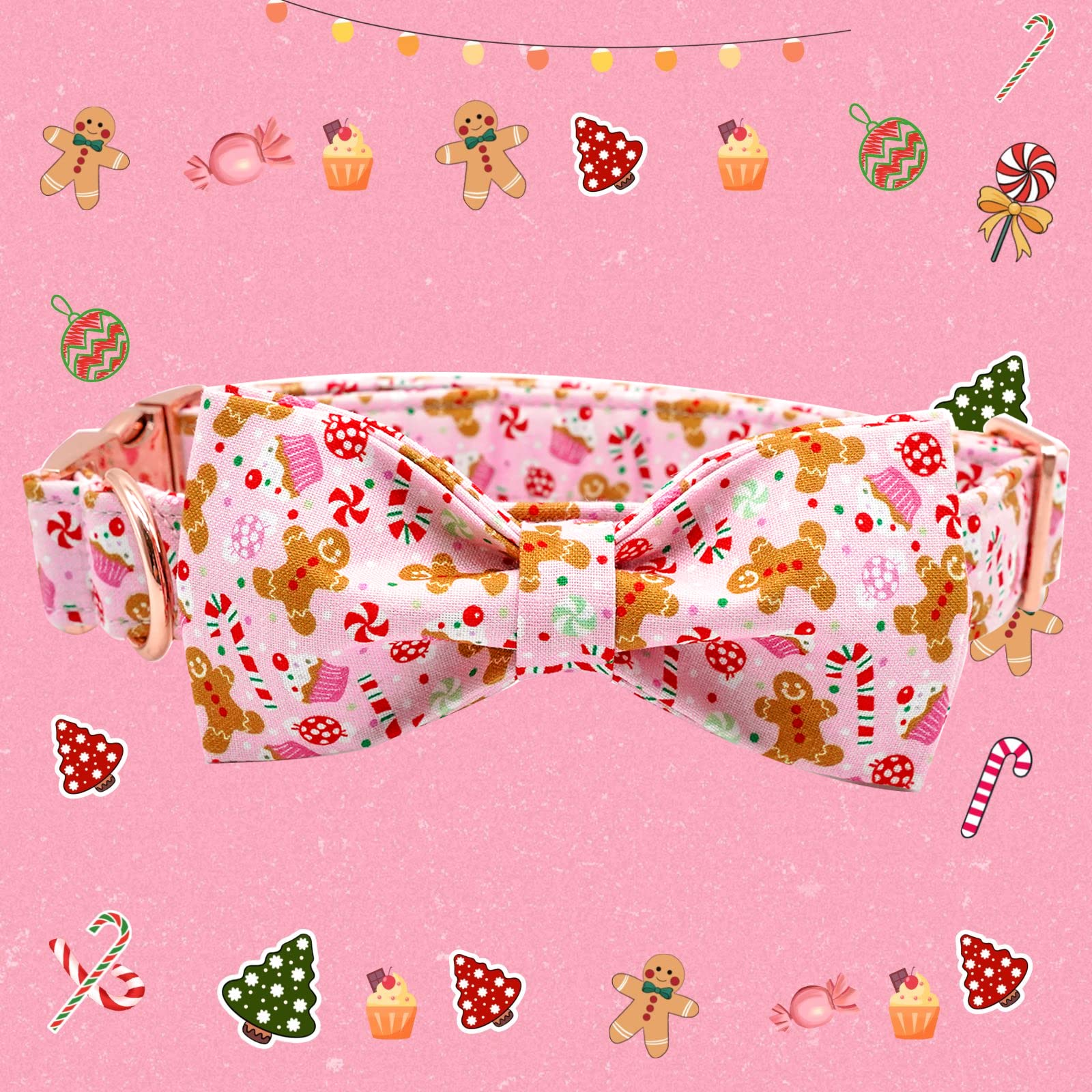 Elegant Little Tail Gingerbread Man collar bow side view showing soft cotton.