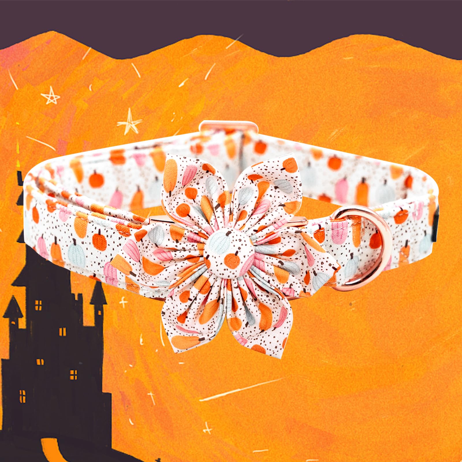 Elegant Little Tail Halloween dog collar flower removable demonstrates versatile styling.