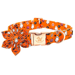Elegant Little Tail Halloween dog collar with ghosts adds festive charm for small dogs at parties.