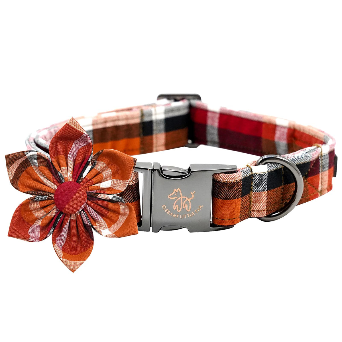 Elegant Little Tail Halloween plaid dog collar on dog for autumn style