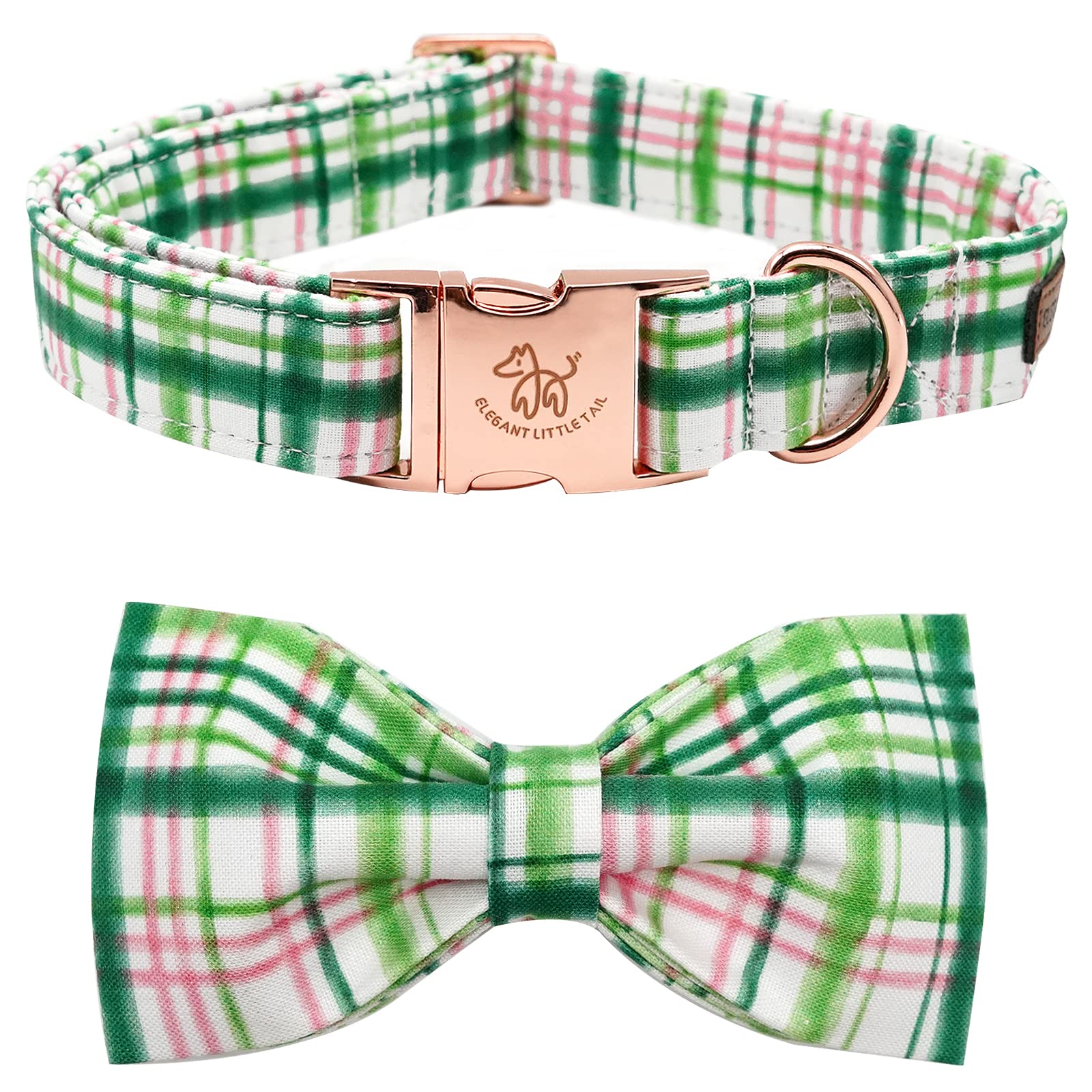 Elegant Little Tail pink-green plaid collar for everyday comfort.
