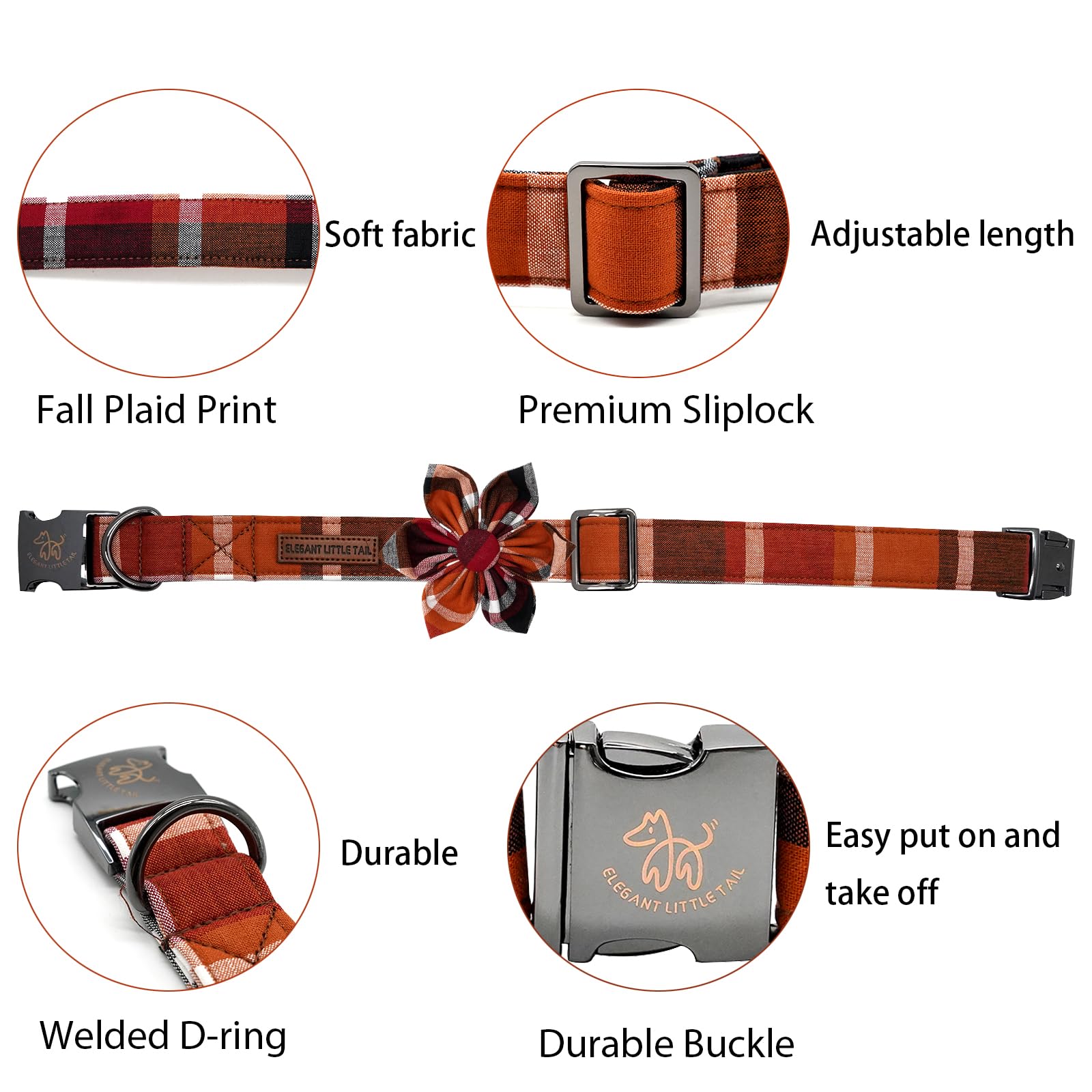 Elegant Little Tail removable flower decor with elastic loop attached to collar