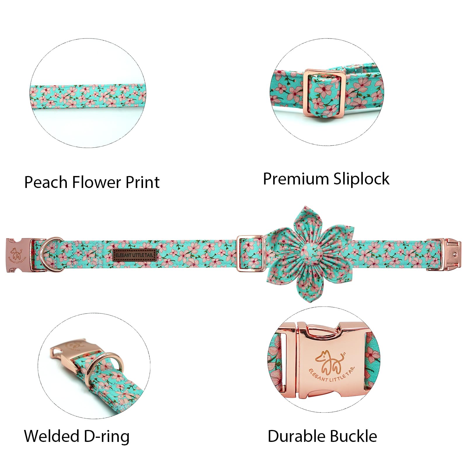 Elegant little tail spring pink collar close-up featuring removable flower decor