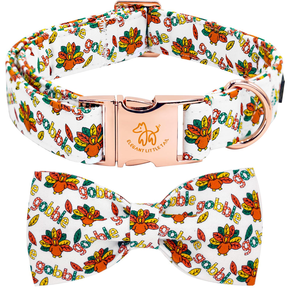 Elegant little tail Thanksgiving dog collar red bow for festive holiday photos.