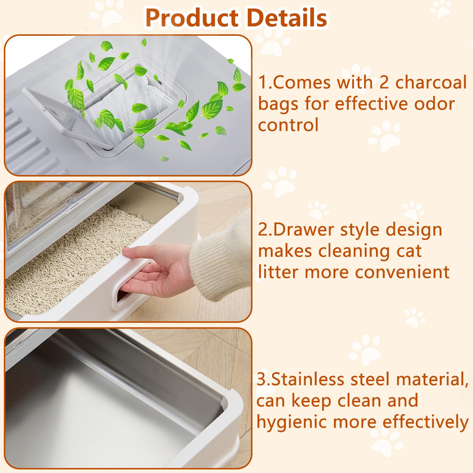 ELEGX bamboo-charcoal deodorizing compartment helps manage odors.