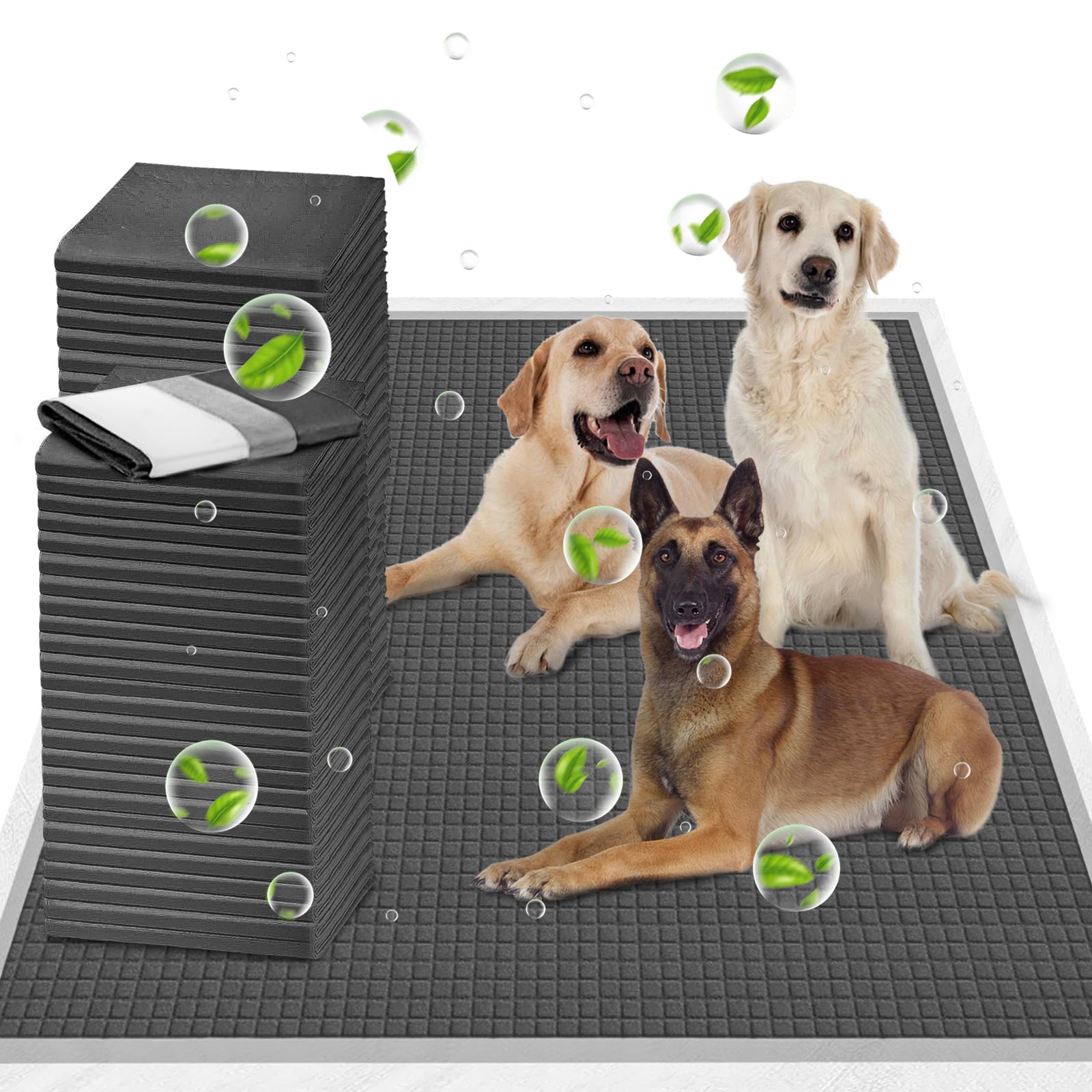 ELEGX charcoal pee pad top view shows 34x36 inch size for training